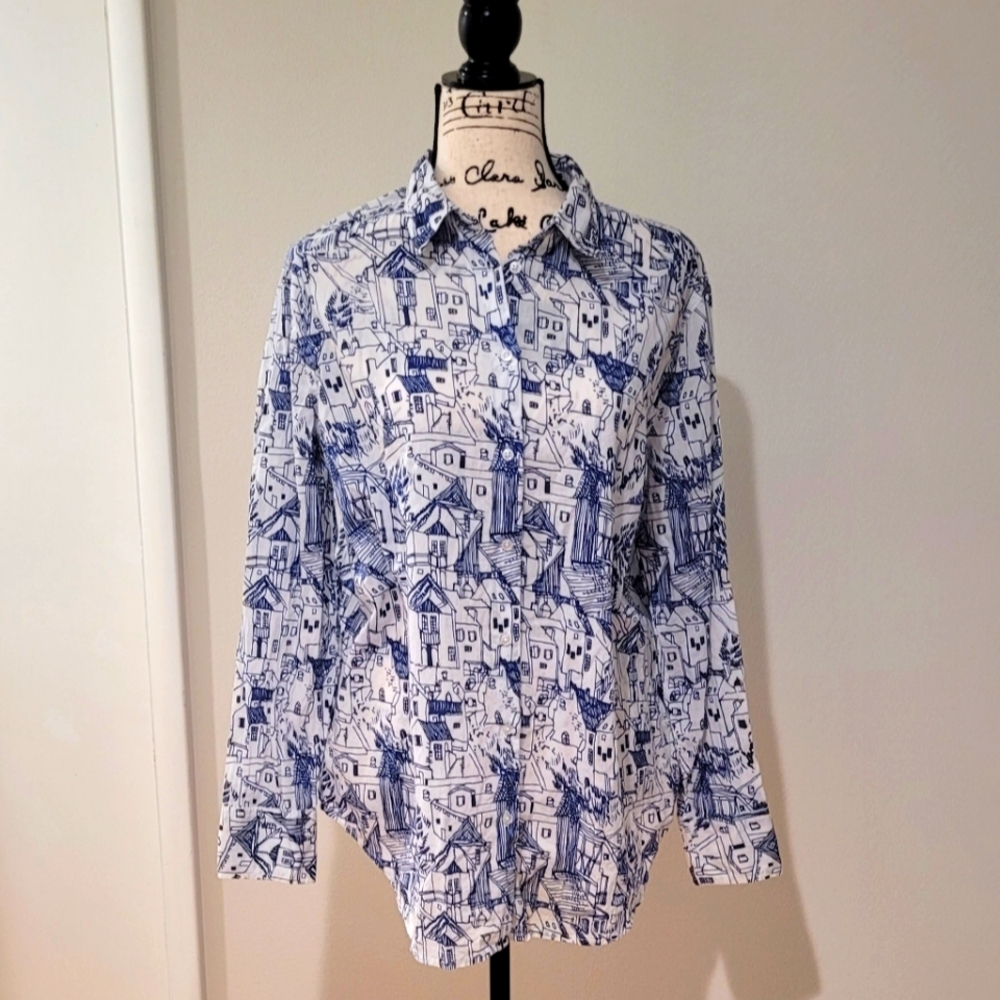 United Colors of Benetton Unique Pattern Women's Button Down Shirt- L